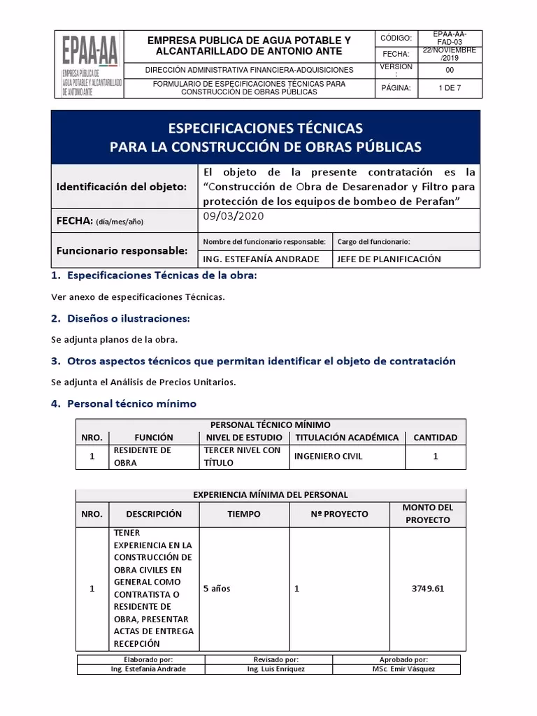 ¿Qué son las especificaciones técnicas en ingeniería civil?