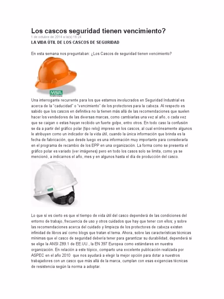 ¿Cuál es la fecha de caducidad de un casco de trabajo?
